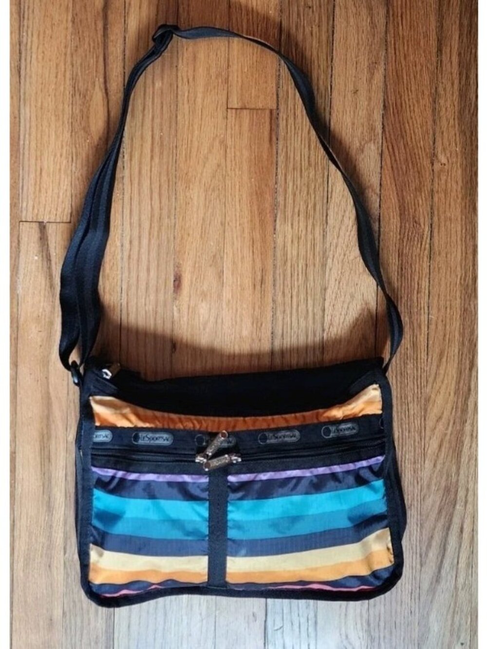 LeSportsac Deluxe Everyday Crossbody Shoulder Bag Rainbow Stripe Double Zip